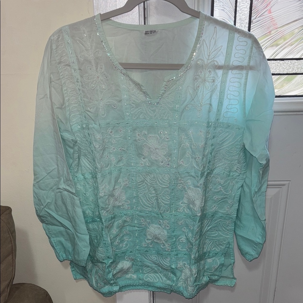 Women's Aqua Embroidered Top